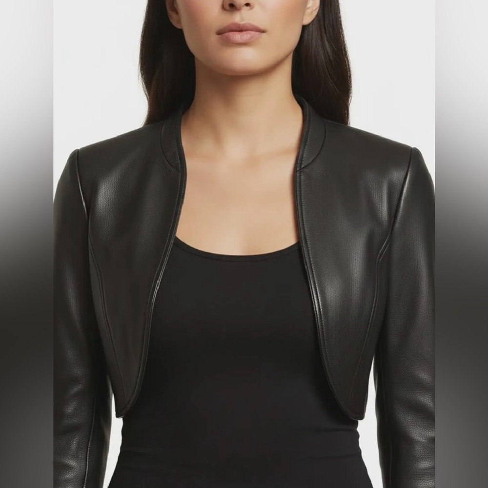 Vtg Christian Lauren Paris Women's Black Cropped Jacket leather